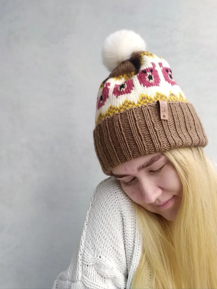 Beautiful warm woolen jacquard hat