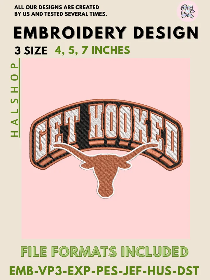 University of Texas Longhorns Embroidery Design | NCAA Team Logo | PES, DST, EXP Files | Machine Embroidery Pattern