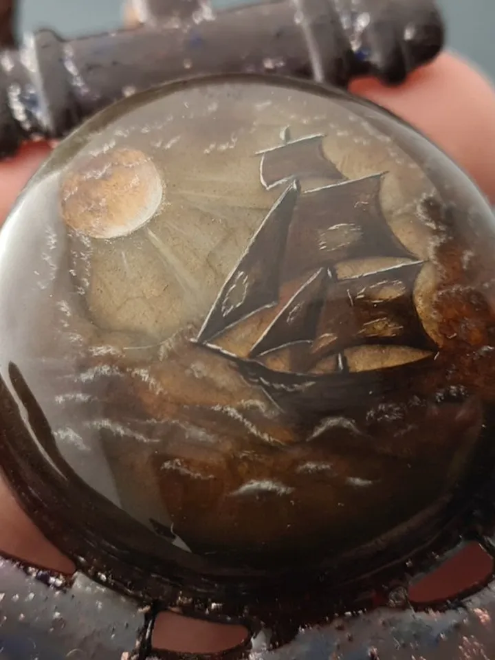 The ship and the moon Labradorite gemstone pendant Miniature painting Necklace
