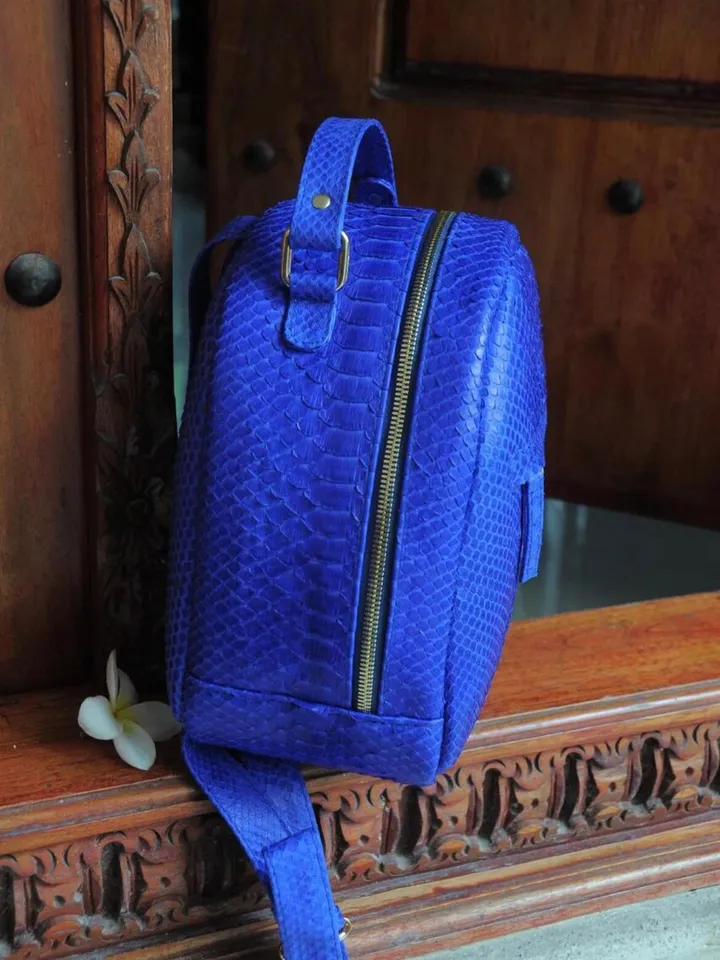 Genuine Python Skin Electric Blue Backpack | Exotic Leather Bags | Women Sport Leather BackPack | Backpack For Girls | Handmade Backpacks