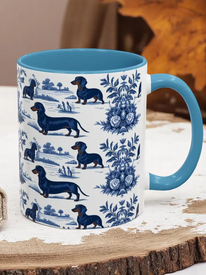 Charming Dachshund Ceramic Coffee Mug, Perfect Gift for Dog Lovers, Floral Design Mug, Cottagecore Aesthetic, Pet Owner Keepsake