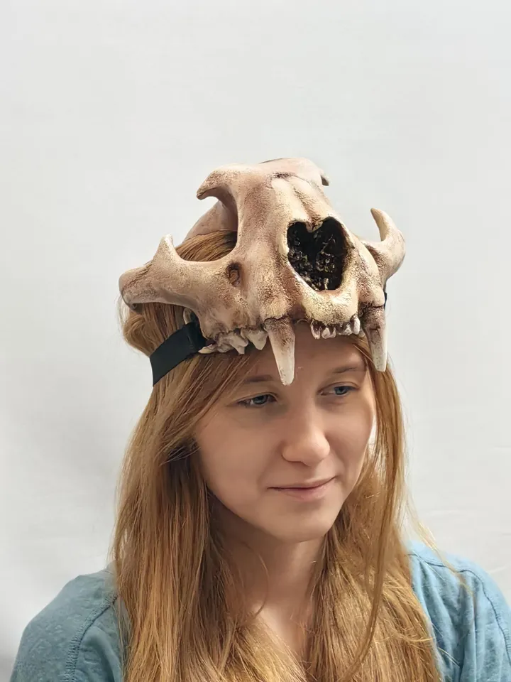 Lynx Skull Crown | Cat Skull Helmet | Realistic Animal Skull on head | tribal headpiece | Headpiece skull | ritual mask | pagan