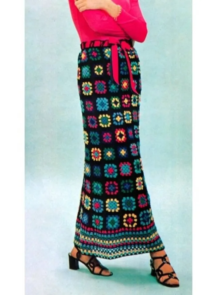 Crochet Skirt pattern, long crochet skirt, crochet patterns, granny squares skirt