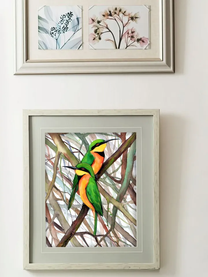 Bee-Eater Original watercolor, bird painting, wall decor, birds lover gift, 8x11 in handmade art by Anne Gorywine