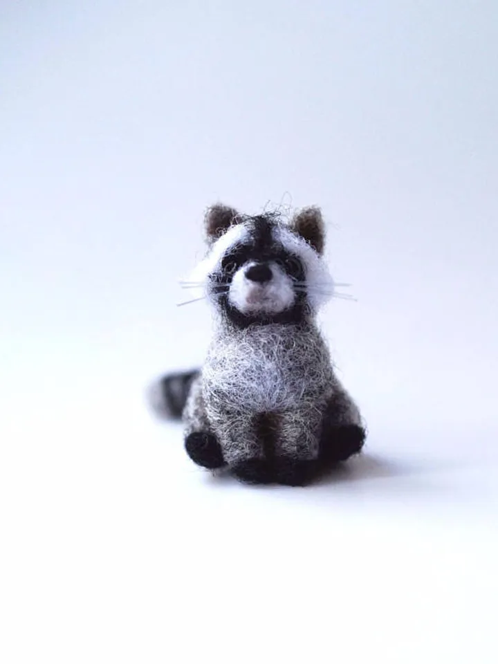 Needle felted raccoon miniature