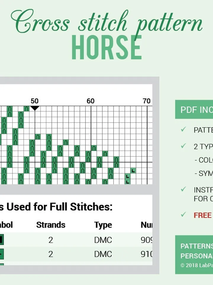 Horse Cross stitch pattern Green Gradient Animal Cross stitch pattern PDF Format Instant Download Home decor Modern