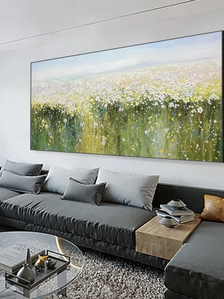 Original Oil painting,Wall Art,Abstract Wall Décor,Wild Flower oil painting,Yellow Green oil painting, Home decor,Bedroom decor,spring decor