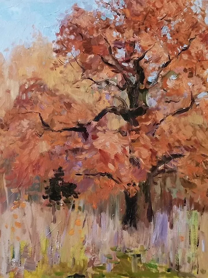 Oak Painting Fall Tree Original Art Oil Painting Landscape Canvas Art