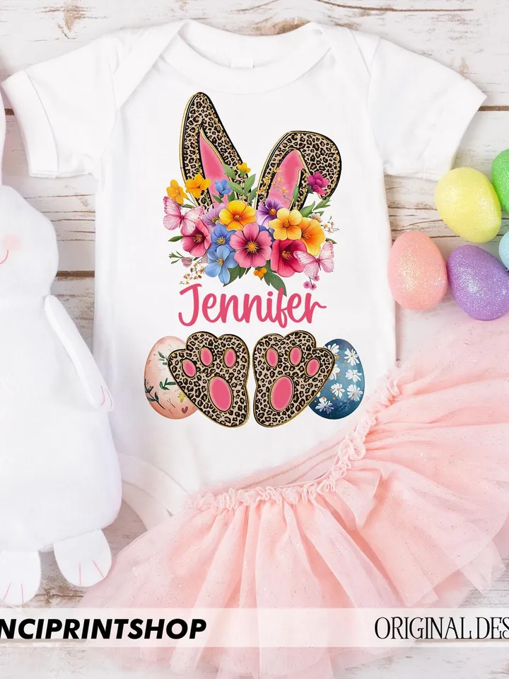 Custom Name Easter Bunny Png,Happy Easter png,Leopard print bunny pink inside ears,Girls Easter png, Easter Bunny png,Easter png,Spring png