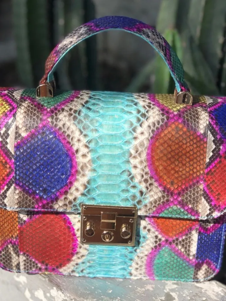 Genuine python skin classy woman bag | designer leather bag | woman hadle bag | chain crosshandle elegant snake bag | Snake print purse