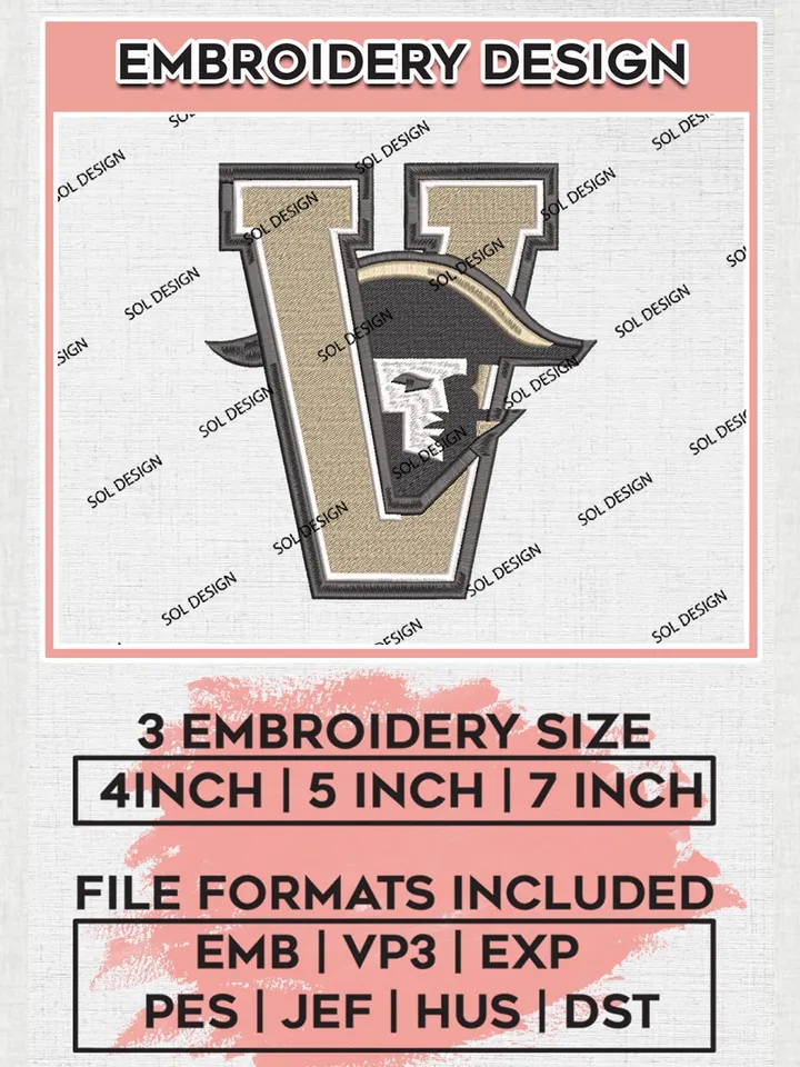 NCAA Vanderbilt Commodores Football Team Logo Machine Embroidery Design, NCAA Vanderbilt Commodores Team Design Design files, NCAA Team Embroidery Designs, NCAA Machine Embroidery Designs, Digital Download