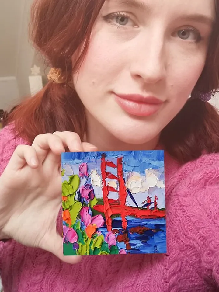 油畫原作 Golden Gate 手工油畫 Original Art San Francisco Flowers Oil Painting Verafe