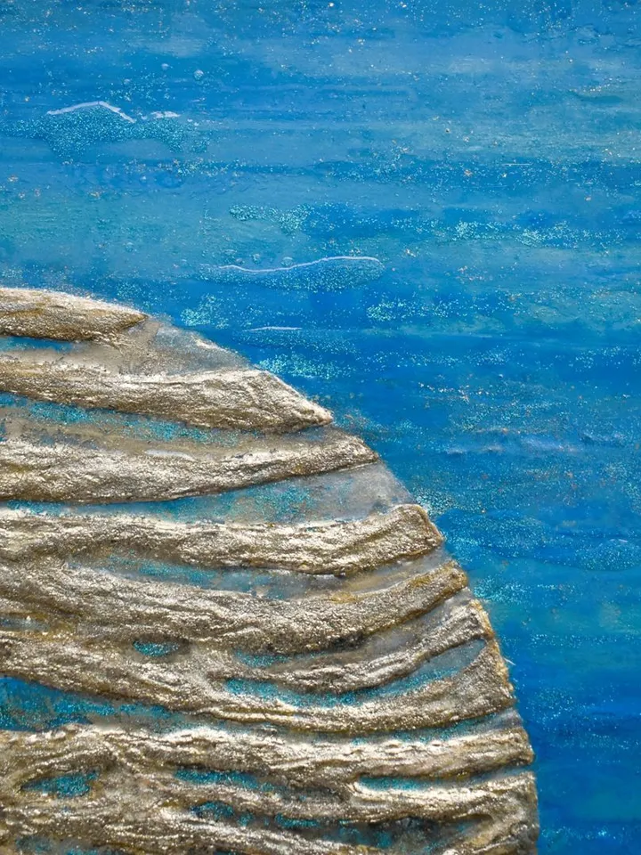 Gold Moon Painting Blue Turquoise Abstract Original Wall Art Modern artwork Glittery resin wall art