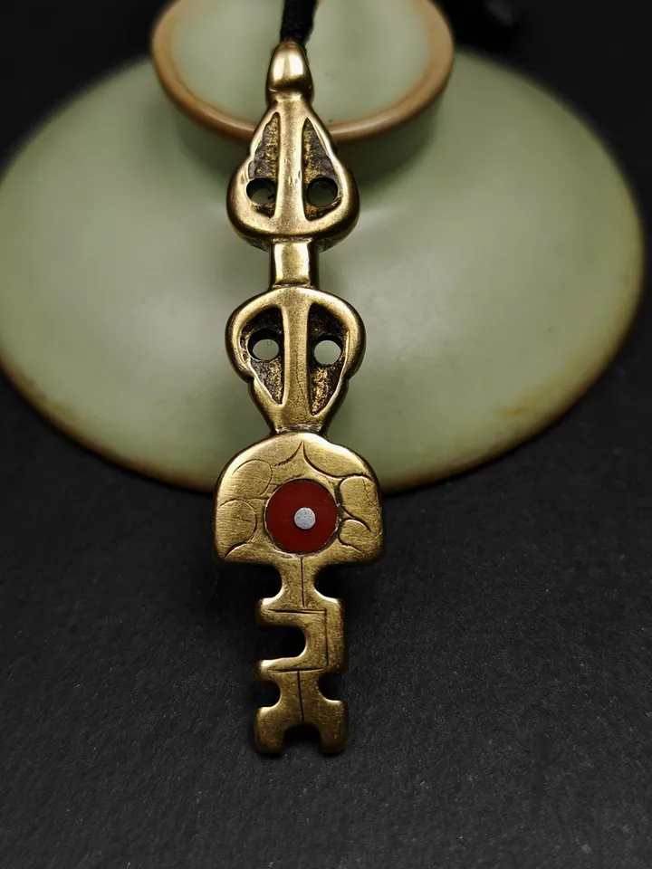 Antique Tibetan Amulet,The Key of Heart Pendant, Gandhanra Handmade Himalayan Style Pendant,Lucky Charm,Made of Lima Brass