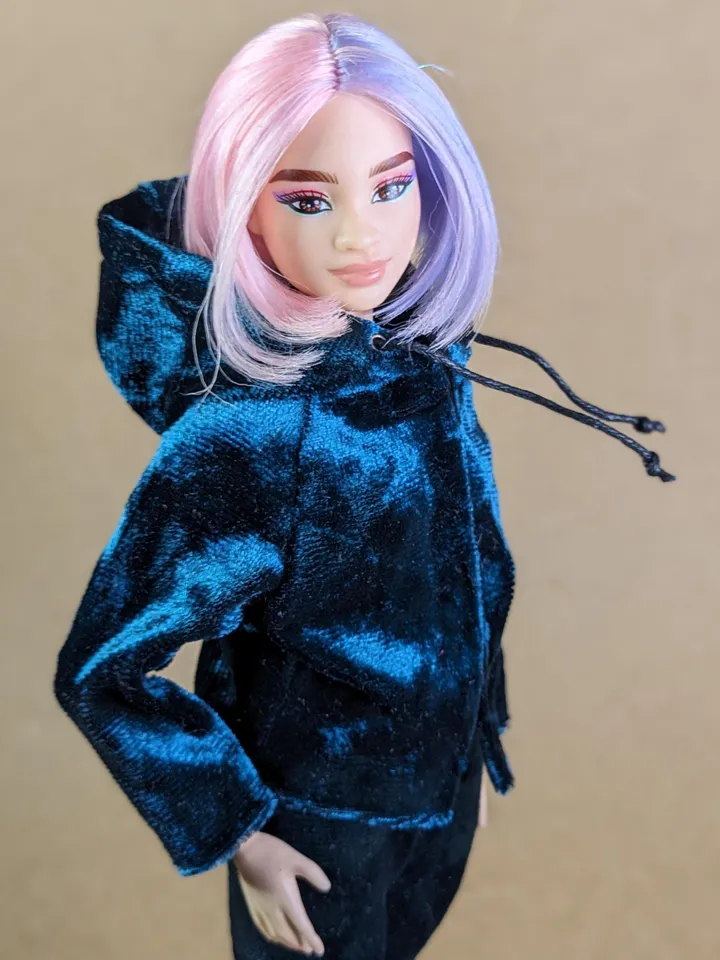 Handmade casual green velvet two-piece set (hoodie and leggings) for 1/6 scale fashion female dolls