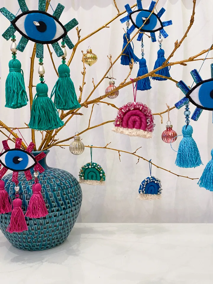 Evil eye ornaments, Unique Christmas gift set, Colorful Christmas, Witchy Christmas