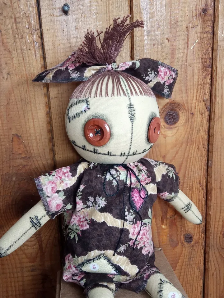 Handmade Doll With Button Eyes (Brown)