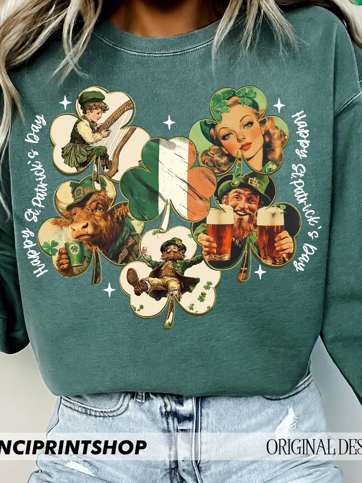 Vintage St Patricks Day png, Happy St patricks Day png, Leprechaun png, Retro St patricks, Lucky Shamrock png, Irish png, Highland Cow png