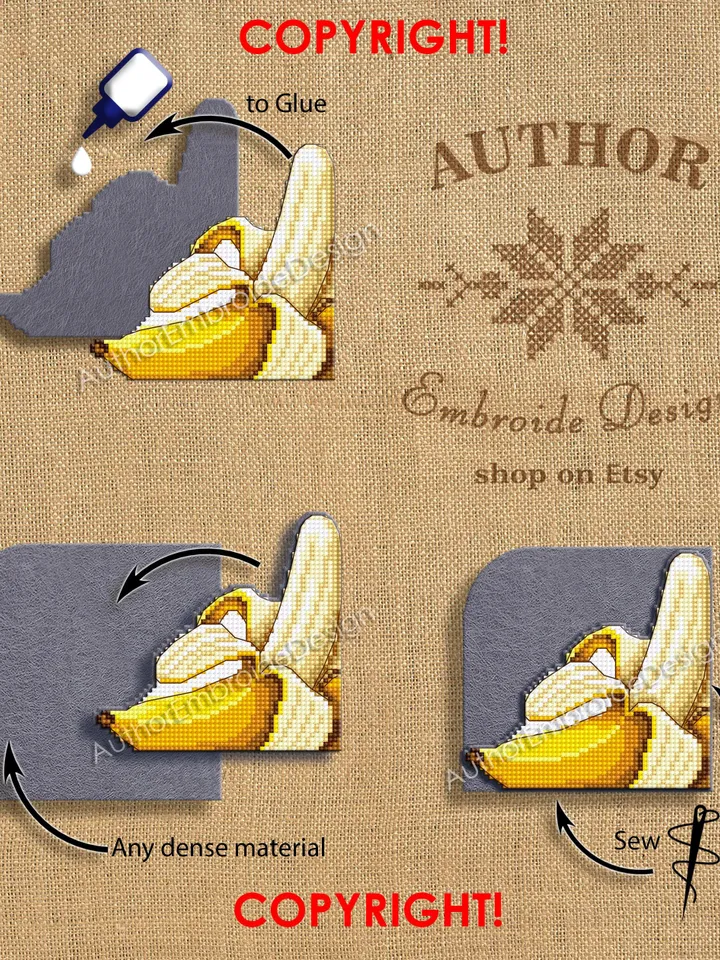 Corner bookmark cross stitch pattern PDF download Tropical fruit banana cross stitch chart, Bookmark pattern digital, Vegetable food #B424