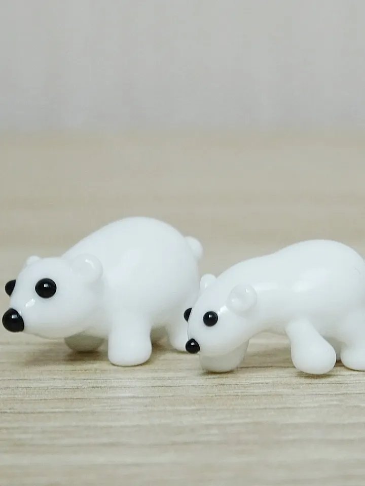 Glass figurines Polar Bear figurine Glass bear Miniature bear Tiny glass animals Blown glass art Terrarium figurines Dollhouse figurines