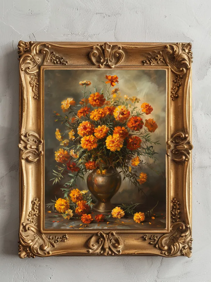 Digital Art Print Set of 3 vintage Renaissance paintings of roses, daisies and marigold flowers. Wall art. Home Decor. Instant download.