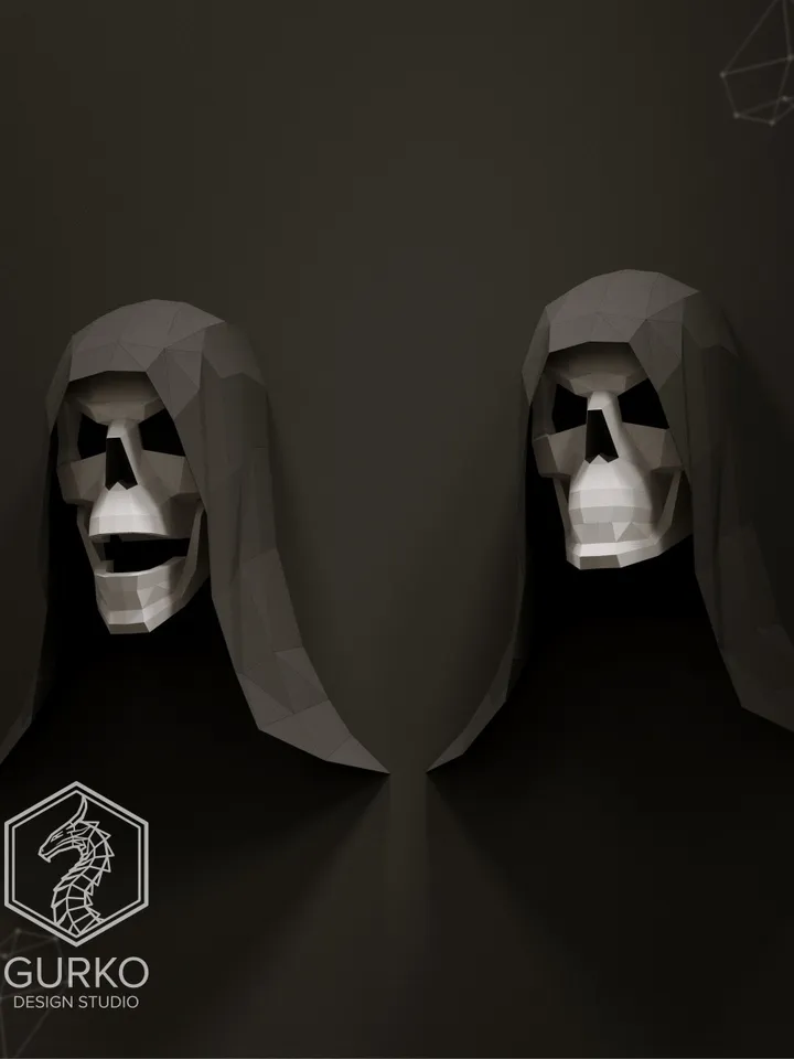 Hooded Skull Papercraft, Digital Template, PDF Download, Gurko, Trophy, 3D Low Poly, Pepakura, DIY Origami, Paper Decor, DIY Gift