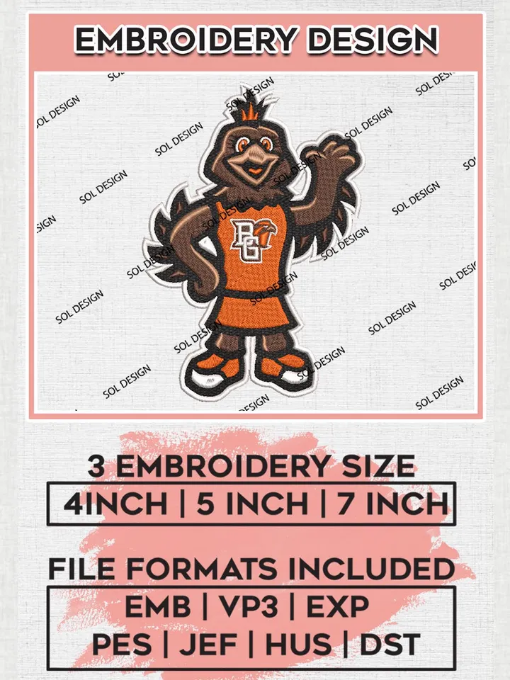 NCAA Bowling Green Falcons College Team Mascot Logo Embroidery Design Files, NCAA Bowling Green Falcons Machine Embroidery, NCAA Teams, 3 sizes, NCAA Machine embroidery designs, Digital Download