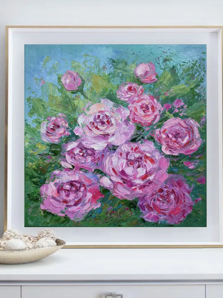 Peony oil painting Flower artwork Pink Peones wall art Froral Original Art by Juliya JC