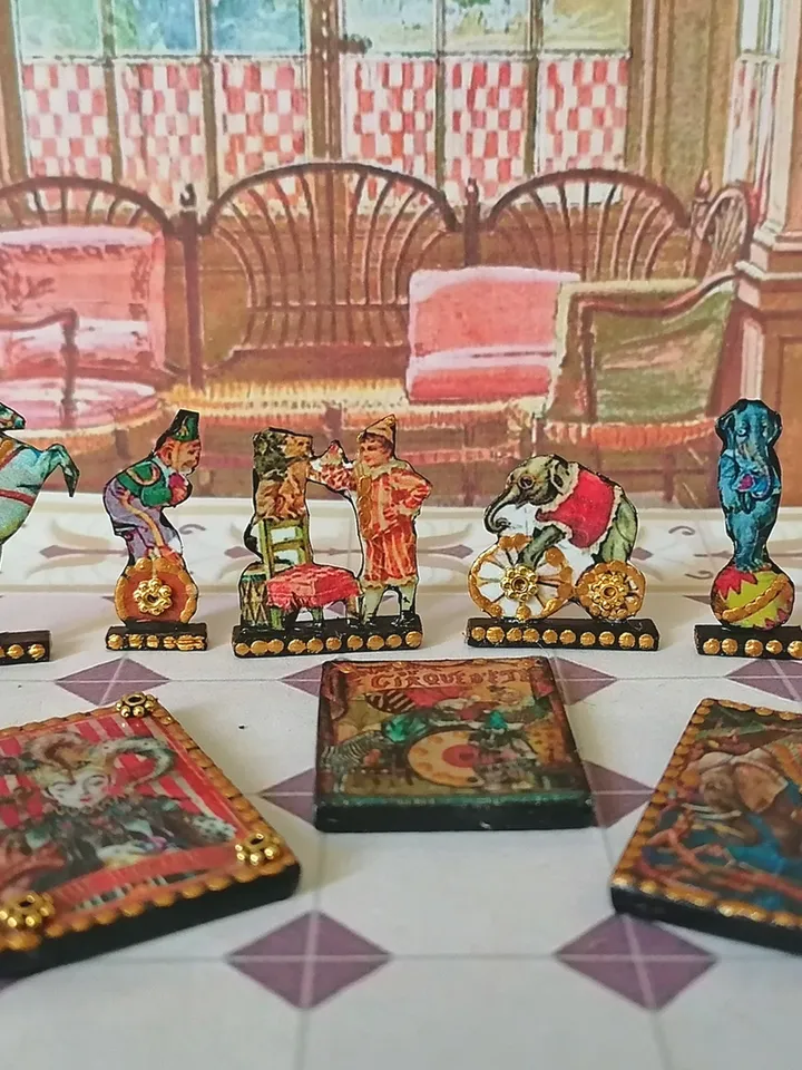 Doll circus. Animals in circus. Set of circus accessories.1:12 scale.