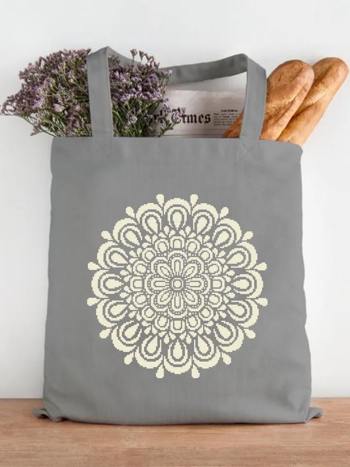 Simple mandala cross stitch pattern PDF download Flower mandala pattern digital PDF, Monochrome cross stitch chart for beginner #M244