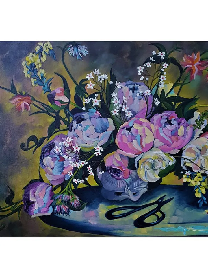 Peony Painting Bouquet Art Still Life Artwork Large Wall Art Canvas Oil Painting