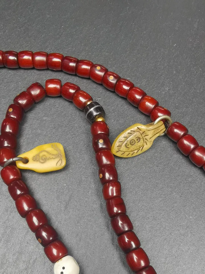 Gandhanra Handmade Tibetan Rosary, 8mm 108 Yak Bone Carved Mala Necklace,Prayer Beads for Meditation,Circumference 88cm
