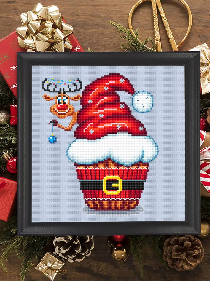 Christmas cupcake cross stitch pattern PDF download Winter dessert cross stitch chart Modern Christmas pattern Cute christmas gift DIY #N38