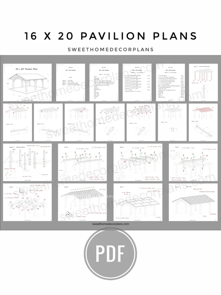 Diy 16 x 20 gable pavilion plans pdf. Carport pdf plans. Wooden outdoor covered gazebo plans pdf. Diy backyard pergola plans for outdoor. Garage plans