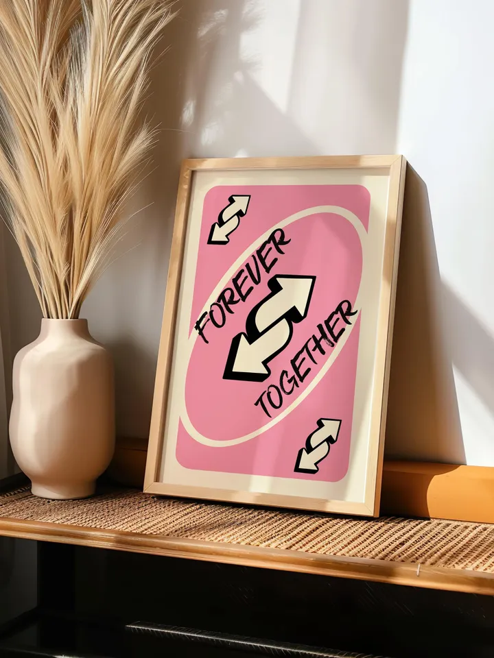Forever Together play Reverse Card Wall Art Funny Meme Poster Digital Download Pink Black Typography Pop Culture Print Game Room Meme Decor