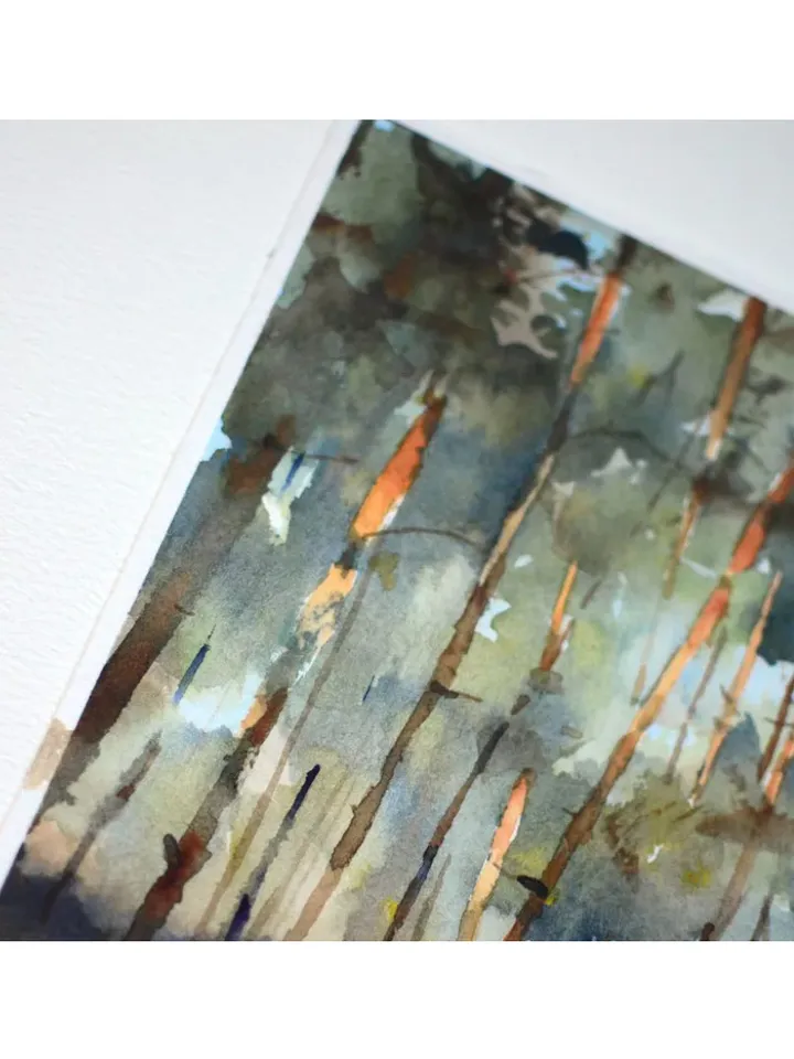 Pine forest small art Original watercolor painting by Yulia Evsyukova