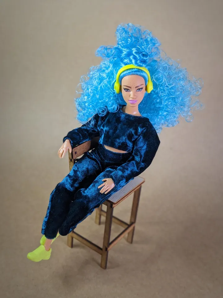 Handmade casual green velvet two-piece set (long-sleeve and pants) for 1/6 scale fashion female dolls