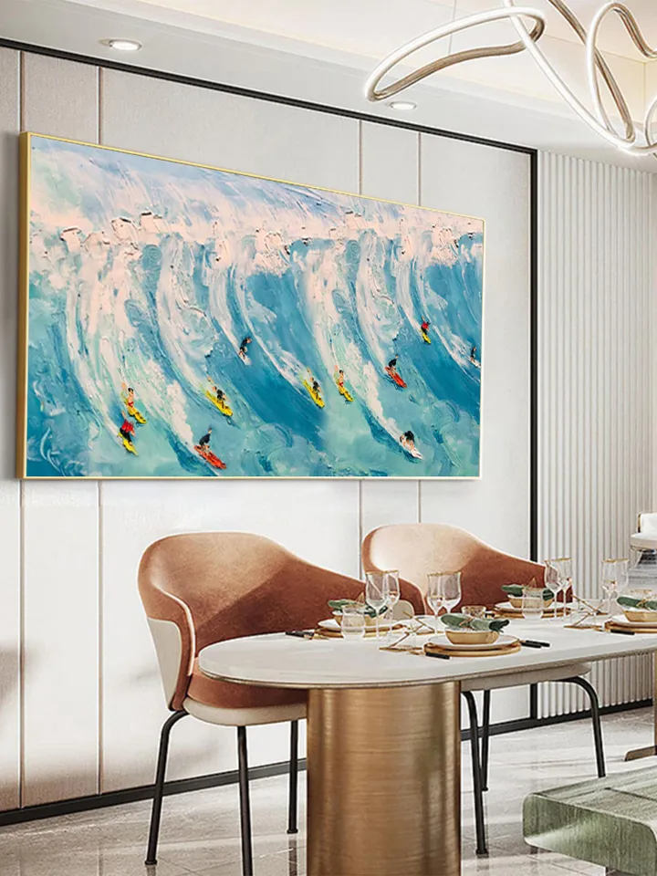 Original Surf Painting on Canvas Custom Painting Texture Wall Art Personalized Gift Blue Ocean Waves Nature Scenery Art Bedroom Wall Decor