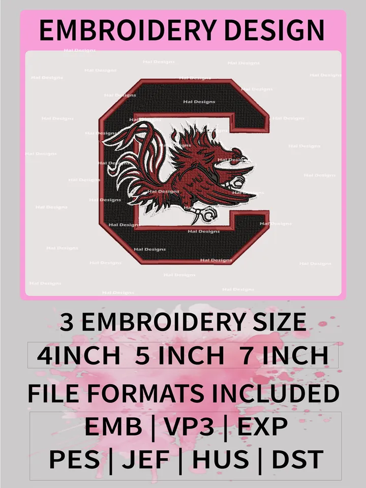 NCAA South Carolina Gamecocks Embroidery File, 3 Sizes, 6 Formats, NCAA Machine Embroidery Design, NCAA Logo, NCAA Teams