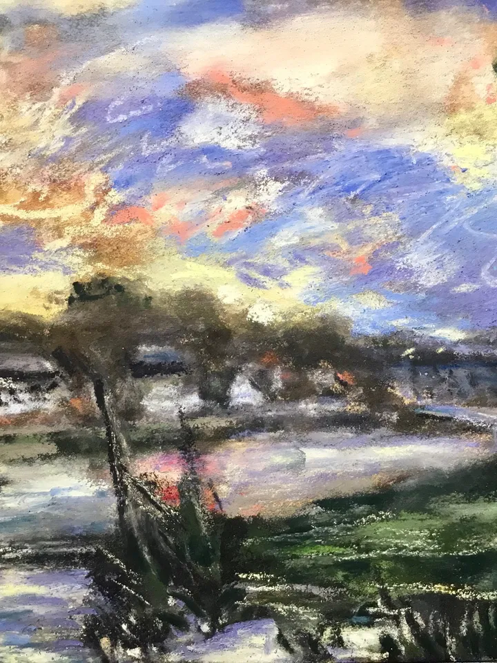 Landscape soft pastel painting on sand paper,original pastel painting wall art,Monet inspired landscape painting,gift,home decoration.