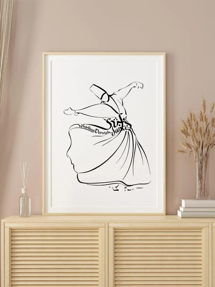 Sufi Whirling Dervish Religous Dance Sketch, Sufi Line Art, Sufism, Islamic Line Art, Meditation, Rumi Sufi art, Mandala, Digital Print
