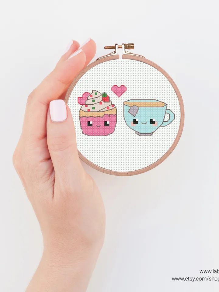 Bundle 4 Mini Couples Love Cross stitch patterns, Valentine's Day, beginner, Cupcake, Cookie, Sushi, Chocolate, DIY, embroidery, instant PDF