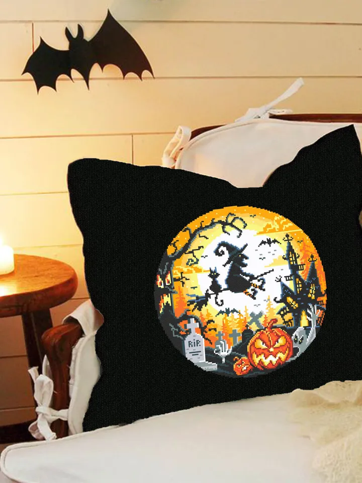 Halloween cross stitch pattern download PDF Pumpkin xstitch chart Modern cross stitch set, Beginner stitch, Happy Halloween embroidery #S51