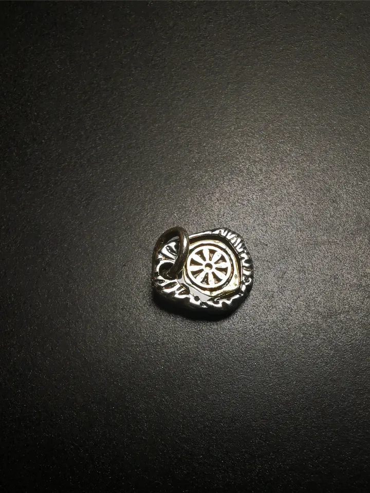 Gandhanra Tibetan Buddhist Amulet,Lucky Wheel Pendant for Prayer Bead, Mala Accessories,Sterling Silver Gold Plated,Tibetan Jewelry