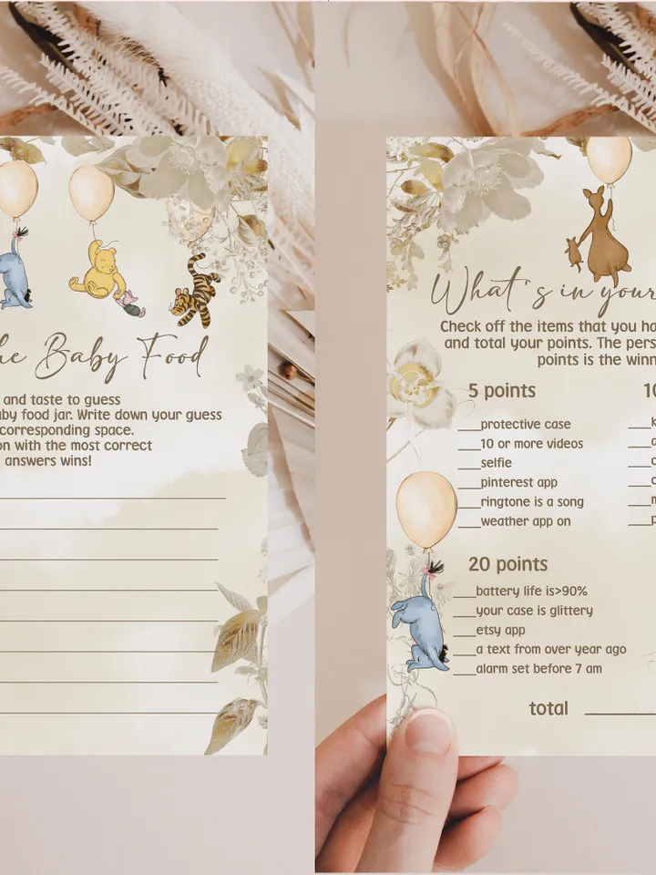 Winnie the Pooh Baby Shower Games; Winnie the Pooh Inspired; Printable Pooh Baby Shower Party Games; Honey Bear Shower Games; Wb12