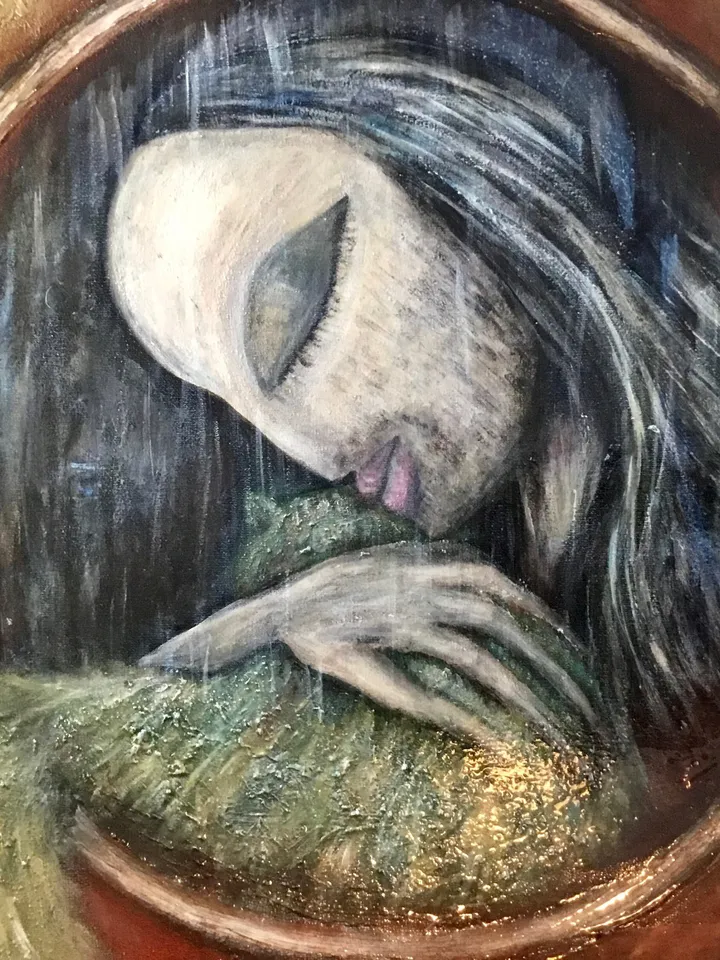One of a kind painting- fantasy man with a green cat,original acrylic painting.Stretched canvas.