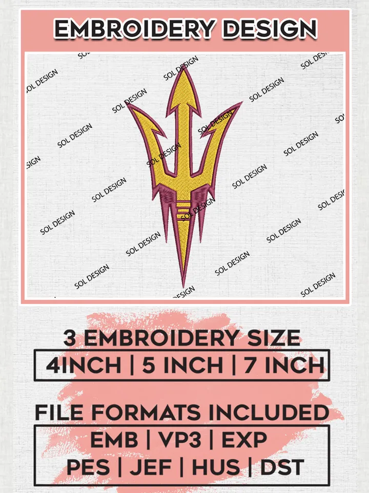 Arizona State Sun Devils Logo Machine Embroidery Design, NCAA Arizona State Sun Devils Embroidery Design Design files, NCAA Embroidery Designs, NCAA Machine Embroidery Designs, Digital Download