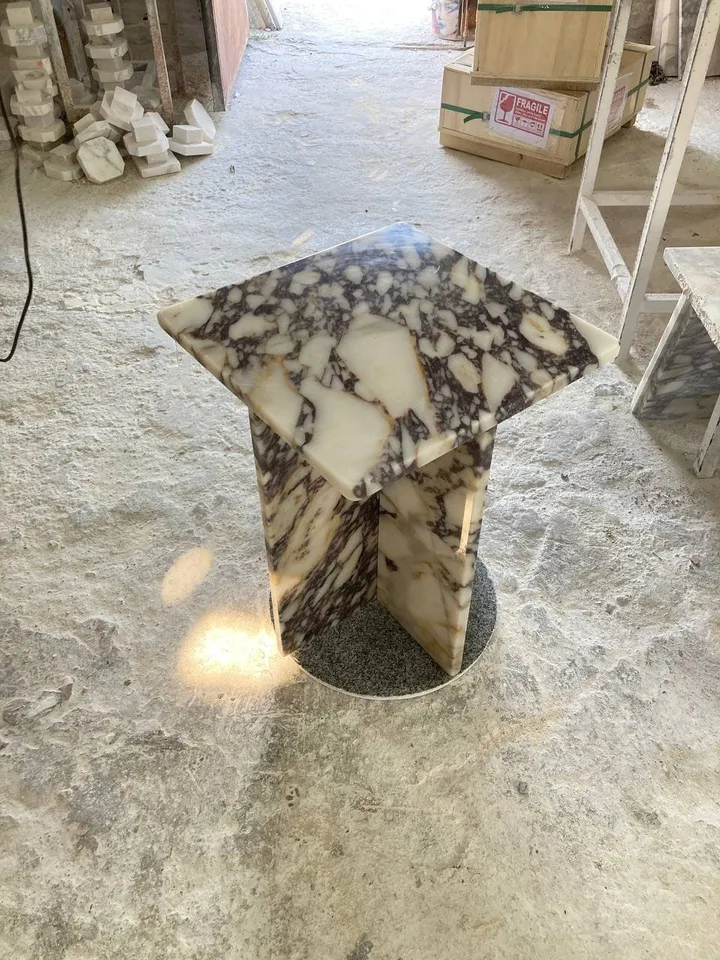 Calacatta Viola Marble square model side table, end table, italian marble 100% handmade, coffe table 52 cm Height