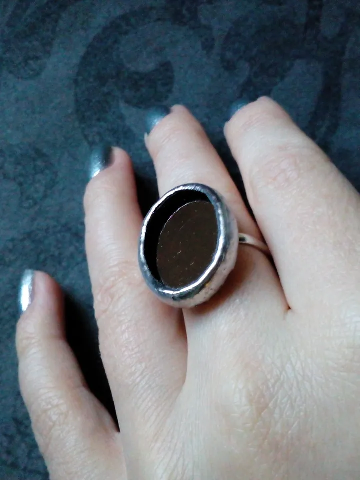 Mirror oval ring, Halloween ring, witchy aesthetic, tin soldered glass ring, stained glass ring, protection ring