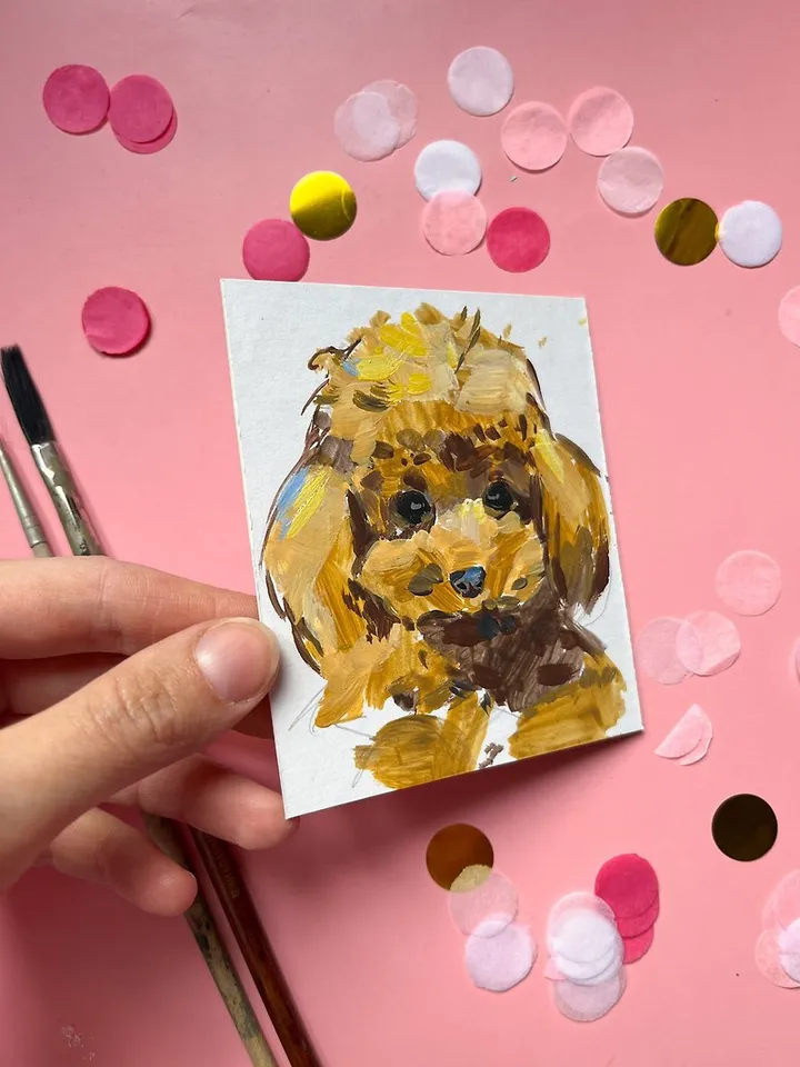 Poodle dog Painting Original Art Small Painting Animal Art